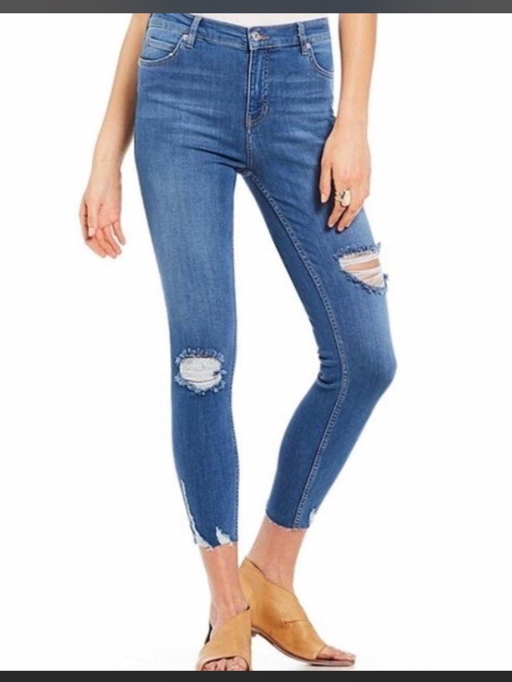 Free People Shark Bite Blue Distressed Skinny Jeans